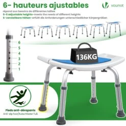 Siege De Douche Ergonomique A Hauteur Reglable En Aluminum HDPE Bleu(Siege De Douche Ergonomique A Hauteur Reglable En Aluminum Hdpe Bleu) -Boutique Vounot 4 b1050622 8e96 4644 a6da 647b17585925