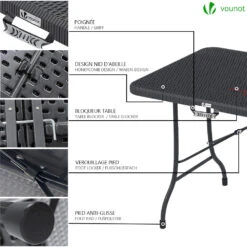 Table De Camping Pique Nique Pliable 180cm HDPE Polyrotin Noire(Table De Camping Pique Nique Pliable 180cm Hdpe Polyrotin Noire) -Boutique Vounot 4 b40eef6b 507c 468b 80bf f63d1a895707