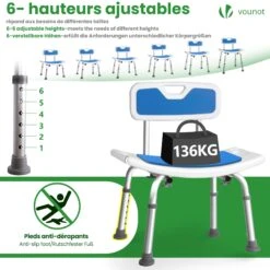 Chaise De Douche Avec Dossier Ergonomique A Hauteur Reglable En Aluminum HDPE Bleu(Chaise De Douche Avec Dossier Ergonomique A Hauteur Reglable En Aluminum Hdpe Bleu) -Boutique Vounot 4 ccbd9792 54a1 43fa b3cc 4f4cd0524b5c