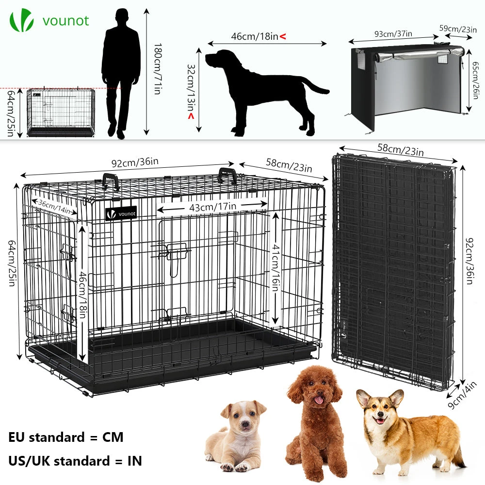 Cage Pour Chien Pliable Avec 2 Portes Verrouillable Plateau Amovible Et Housse De Protection 92x58x64cm(Cage Pour Chien Pliable Avec 2 Portes Verrouillable Plateau Amovible Et Housse De Protection 92x58x64cm) 4 Cage Pour Chien Pliable Avec 2 Portes Verrouillable Plateau Amovible Et Housse De Protection 92x58x64cm(Cage Pour Chien Pliable Avec 2 Portes Verrouillable Plateau Amovible Et Housse De Protection 92x58x64cm) – Image 4