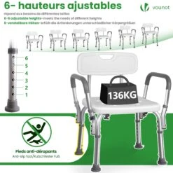Chaise De Douche Avec Accoudoir Et Dossier Ergonomique A Hauteur Reglable En Aluminum HDPE Blanc(Chaise De Douche Avec Accoudoir Et Dossier Ergonomique A Hauteur Reglable En Aluminum Hdpe Blanc) -Boutique Vounot 4 e124b804 80f7 4f19 a434 388fe995d2f0