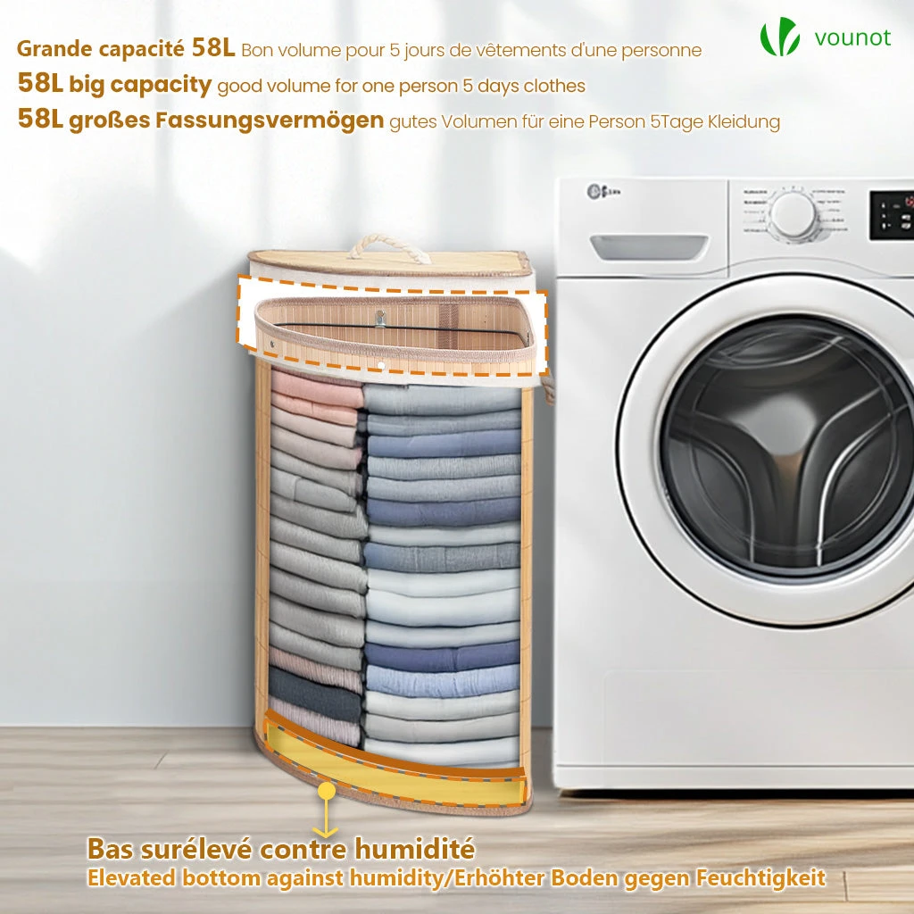 Panier A Linge En Bambou D’angle Avec Couvercle 58L(Panier A Linge En Bambou D Angle Avec Couvercle 58l) 4 Panier A Linge En Bambou D’angle Avec Couvercle 58L(Panier A Linge En Bambou D Angle Avec Couvercle 58l) – Image 4