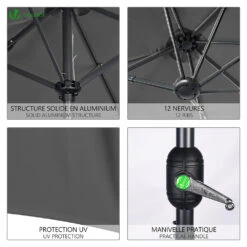 Parasol Jardin Double Aluminium 150 X 300 Cm Gris(Parasol Jardin Double Aluminium 150 X 300 Cm Gris 1) -Boutique Vounot 4 f45eeae9 fc42 4d6b 8a12 8cbee8feee76