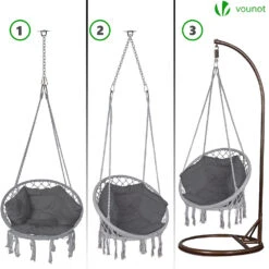 Fauteuil Suspendu Avec Coussin Gris(Fauteuil Suspendu Avec Coussin Gris) -Boutique Vounot 5