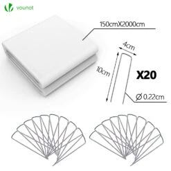 Voile D’hivernage En Polypropylème 50g/m² 1.5x20m Avec Piquets Blanc(Voile D Hivernage En Polypropyleme 50g M 1 5x20m Avec Piquets Blanc) -Boutique Vounot 5 2m