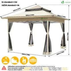 Tonnelle De Jardin Exterieure Pliable Avec Moustiquaire 3.6x3.6m Beige(Tonnelle De Jardin Exterieure Pliable Avec Moustiquaire 3 6x3 6m Beige) -Boutique Vounot 5 WaterproofRatingWarning 0f122e64 4d71 4f24 a4d0 74858f9e19a0