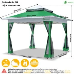 Tonnelle De Jardin Exterieure Pliable Avec Moustiquaire Pop Up 3.6x3.6m Vert(Tonnelle De Jardin Pop Up Avec Moustiquaire Vert) -Boutique Vounot 5 WaterproofRatingWarning 5452e4a5 b821 4686 ba99 a8e8e5b80b88