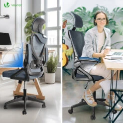 Fauteuil De Bureau Ergonomique Pivotant Avec Appui Tête Et Dossier Toile Respirant Gris(Fauteuil De Bureau Ergonomique Pivotant Avec Appui Tete Et Dossier Toile Respirant Gris) -Boutique Vounot 5 0684a2bc 6361 4a03 b3e0 18f2714c6228