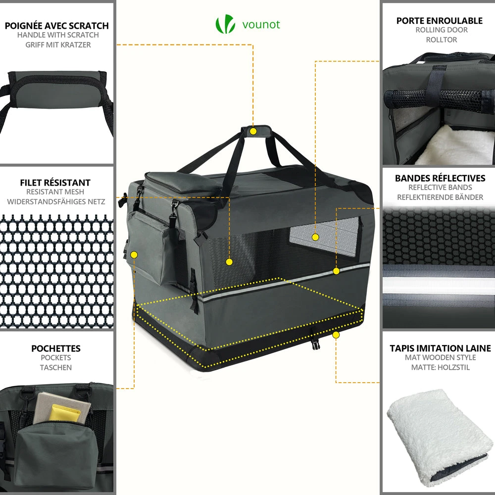 Sac Transport Pliable Chien Chat Caisse Cage Portable 70x52x52cm Gris(Sac Transport Pliable Chien Chat Caisse Cage Portable 70x52x52cm Gris) 5 Sac Transport Pliable Chien Chat Caisse Cage Portable 70x52x52cm Gris(Sac Transport Pliable Chien Chat Caisse Cage Portable 70x52x52cm Gris) – Image 5