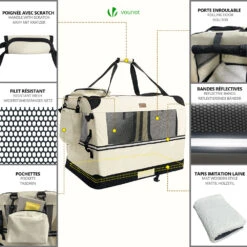 Sac Transport Pliable Chien Chat Caisse Cage Portable 60x44x44cm Beige(Sac Transport Pliable Chien Chat Caisse Cage Portable 60x44x44cm Beige) -Boutique Vounot 5 123fe906 a63b 44f1 864c c608bbbbb7d1