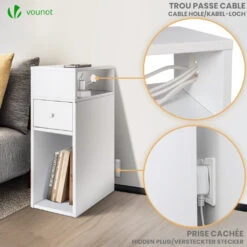 Lot De 2 Table De Chevet D’appoint Avec Tiroir Et Compartiment 25x30x66cm Blanc(Lot De 2 Table De Chevet D Appoint Avec Tiroir Et Compartiment 25x30x66cm Blanc) -Boutique Vounot 5 1409dea4 2701 40a2 a1c9 5a160d81f155 1