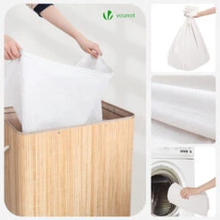 Panier A Linge En Bambou Rectangulaire Triple Compartiments Avec Couvercle 150L(Panier A Linge En Bambou Rectangulaire Triple Compartiments Avec Couvercle 150l) -Boutique Vounot 5 300addfe 713a 4a8a 9eec 51feebd43316