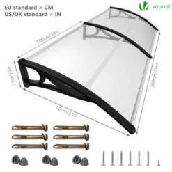Auvent De Porte Marquise 200x80 Cm Transparent En Polycarbonate Anti UV Noir(Auvent De Porte Marquise 200x80 Cm Transparent En Polycarbonate Anti Uv Noir 2) -Boutique Vounot 5 37b7fab0 e366 4120 9ec2 04c73f00e5e5