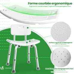 Chaise De Douche Avec Dossier Ergonomique A Hauteur Reglable En Aluminum HDPE Blanc(Chaise De Douche Avec Dossier Ergonomique A Hauteur Reglable En Aluminum Hdpe Blanc) -Boutique Vounot 5 3f7b60f4 6063 4c51 9fea d1601fcd4e15