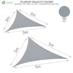 Voile D’ombrage Triangle Imperméable Polyester Avec Corde 3x3x3m Gris(Voile D Ombrage Triangle Impermeable Polyester Avec Corde 3x3x3m Gris) -Boutique Vounot 5 45353669 4c08 4613 aa4a 43d5338c9ea3