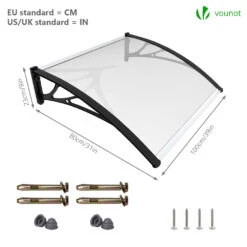 Auvent De Porte Marquise 100x80 Cm Transparent En Polycarbonate Anti UV Noir(Auvent De Porte Marquise 100x80 Cm Transparent En Polycarbonate Anti Uv Noir 1) -Boutique Vounot 5 65fcac62 654b 4956 a6b7 cc4739417bdc