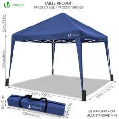 Tonnelle De Jardin 3x3m Pliable Bleu Avec Sac De Transport(Tonnelle De Jardin 3x3m Pliable Bleu Avec Sac De Transport) -Boutique Vounot 5 6ed52e0b ba92 481f b387 569fd461f3dd