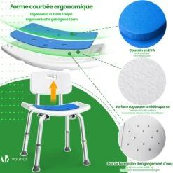 Chaise De Douche Avec Dossier Ergonomique A Hauteur Reglable En Aluminum HDPE Bleu(Chaise De Douche Avec Dossier Ergonomique A Hauteur Reglable En Aluminum Hdpe Bleu) -Boutique Vounot 5 6f6fdeb7 c755 4305 826e 9f561ad9fad0