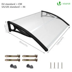 Auvent De Porte Marquise 120x80 Cm Transparent En Polycarbonate Anti UV Noir(Auvent De Porte Marquise 120x80 Cm Transparent En Polycarbonate Anti Uv Noir 2) -Boutique Vounot 5 83c70bd3 5de1 4ffd a777 db5630703cb9