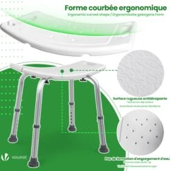 Siege De Douche Ergonomique A Hauteur Reglable En Aluminum HDPE Blanc(Siege De Douche Ergonomique A Hauteur Reglable En Aluminum Hdpe Blanc) -Boutique Vounot 5 8cb8023f 4df8 4b00 9d76 262032079f88