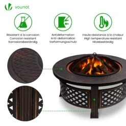 Brasero Exterieur En Metal Avec Grille, Pare-etincelles Tisonnier Diametre 81cm Noir(Brasero Exterieur En Metal Avec Grille Pare Etincelles Tisonnier Diametre 81cm Noir) -Boutique Vounot 5 ab2b3974 5972 41e0 8f93 af0b8551733f