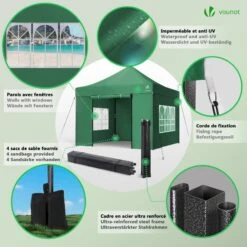 Tonnelle De Jardin Renforcée 3x3m Pliable Avec 4 Parois Et Sac De Transport A Roulette Verte(Tonnelle De Jardin Renforcee 3x3m Pliable Avec 4 Parois Et Sac De Transport A Roulette Verte) -Boutique Vounot 5 b517ade0 e7fb 47bf b55d 17ee1fa2bca0