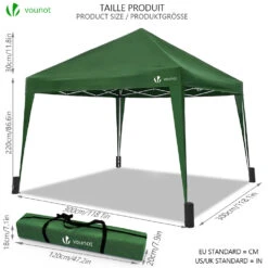 Tonnelle De Jardin 3x3m Pliable Verte Avec Sac De Transport(Tonnelle De Jardin 3x3m Pliable Verte Avec Sac De Transport) -Boutique Vounot 5 cff5b86c fa9b 4332 a454 cae0f824933b