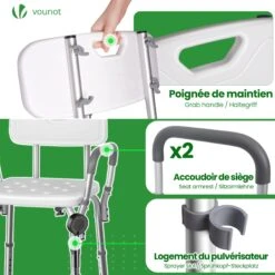 Chaise De Douche Avec Accoudoir Et Dossier Ergonomique A Hauteur Reglable En Aluminum HDPE Blanc(Chaise De Douche Avec Accoudoir Et Dossier Ergonomique A Hauteur Reglable En Aluminum Hdpe Blanc) -Boutique Vounot 6 01e9e27a e877 4d7e 966f 9050e026bb82