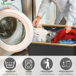 Panier A Linge Pliable 145L Avec Sac Intérieur Cadre Bambou Et Couvercle Gris(Panier A Linge Pliable 145l Avec Sac Interieur Cadre Bambou Et Couvercle Gris) -Boutique Vounot 6 0a8aad60 4427 40d2 a67c f276a2f4afb4