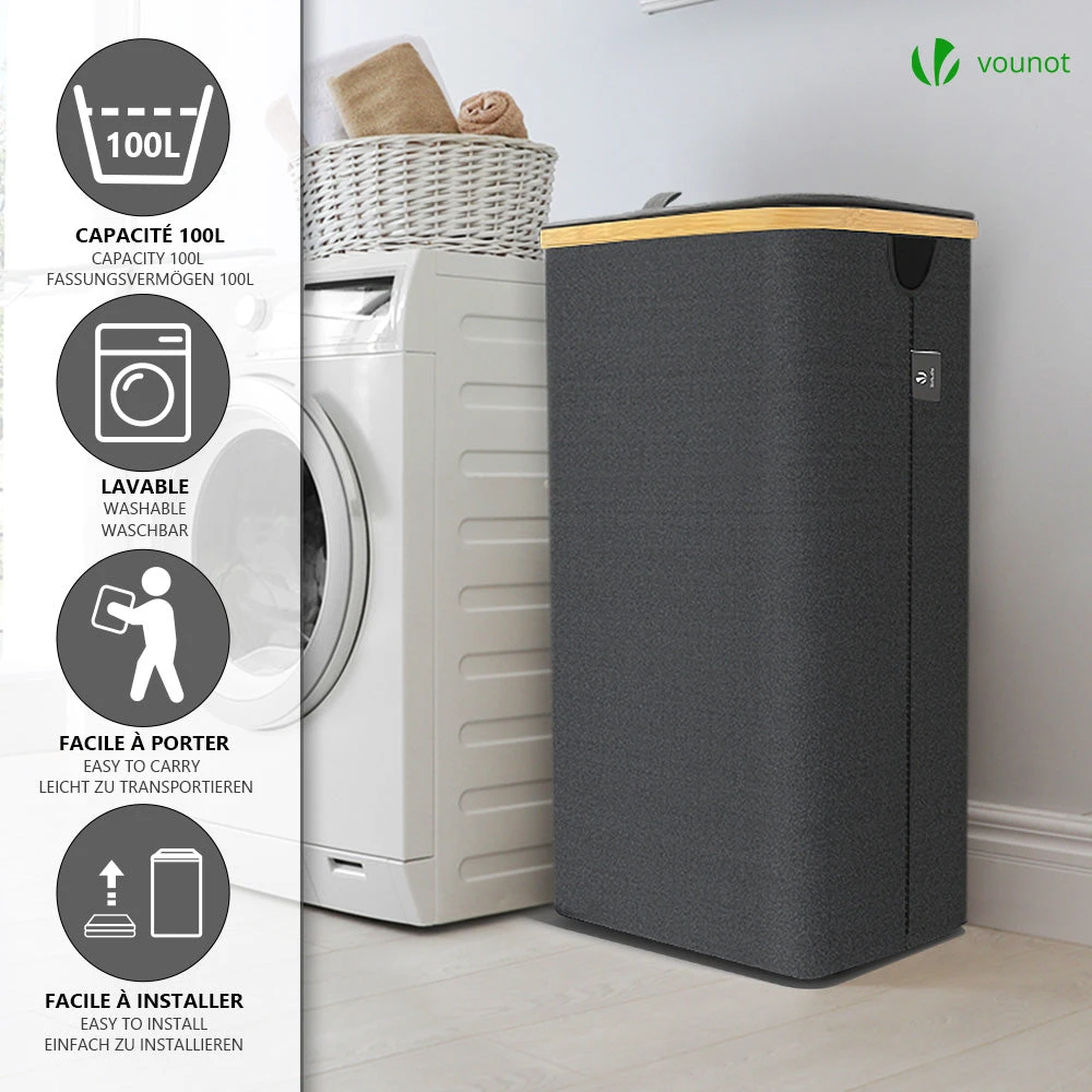 Panier A Linge Pliable 100L Avec Sac Intérieur Cadre Bambou Et Couvercle Gris(Panier A Linge Pliable 100l Avec Sac Interieur Cadre Bambou Et Couvercle Gris) 6 Panier A Linge Pliable 100L Avec Sac Intérieur Cadre Bambou Et Couvercle Gris(Panier A Linge Pliable 100l Avec Sac Interieur Cadre Bambou Et Couvercle Gris) – Image 6