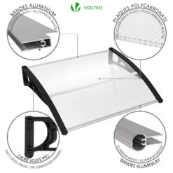Auvent De Porte Marquise 120x80 Cm Transparent En Polycarbonate Anti UV Noir(Auvent De Porte Marquise 120x80 Cm Transparent En Polycarbonate Anti Uv Noir 2) -Boutique Vounot 6 17cdc8b4 bd2d 41b3 a75c 616f14837104