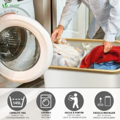 Panier A Linge Pliable 145L Avec Sac Intérieur Cadre Bambou Et Couvercle Beige(Panier A Linge Pliable 145l Avec Sac Interieur Cadre Bambou Et Couvercle Beige) -Boutique Vounot 6 3ea8122f a26d 4ebd 9d4c 006443e87675