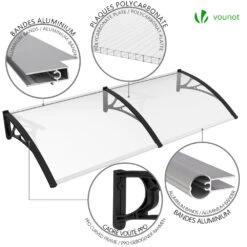 Auvent De Porte Marquise 200x80 Cm Transparent En Polycarbonate Anti UV Noir(Auvent De Porte Marquise 200x80 Cm Transparent En Polycarbonate Anti Uv Noir 1) -Boutique Vounot 6 407d3c78 68e6 4fd6 b49d 9de401aaed86