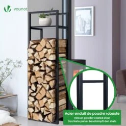 Range Bûche Vertical Télescopique Pour Cheminée Avec étagère De MDF 45x32x170cm Acier Noir(Range Buche Vertical Telescopique Pour Cheminee Avec Etagere De Mdf 45x32x170cm Acier Noir) -Boutique Vounot 6 6188c45d 4956 4d7a 8a2b 2b67d4b788da