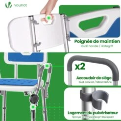 Chaise De Douche Avec Accoudoir Et Dossier Ergonomique A Hauteur Reglable En Aluminum HDPE Bleu(Chaise De Douche Avec Accoudoir Et Dossier Ergonomique A Hauteur Reglable En Aluminum Hdpe Bleu) -Boutique Vounot 6 63382b46 7d8a 4eb5 8286 910f9082a64e