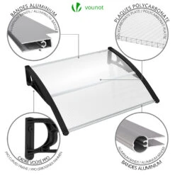 Auvent De Porte Marquise 100x80 Cm Transparent En Polycarbonate Anti UV Noir(Auvent De Porte Marquise 100x80 Cm Transparent En Polycarbonate Anti Uv Noir 2) -Boutique Vounot 6 66cd3398 ee0d 499a 86c3 cbf1cc9b4009