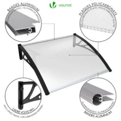 Auvent De Porte Marquise 120x80 Cm Transparent En Polycarbonate Anti UV Noir(Auvent De Porte Marquise 120x80 Cm Transparent En Polycarbonate Anti Uv Noir 1) -Boutique Vounot 6 76b73ce1 ed62 4017 8b3e d27603a76f98