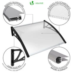 Auvent De Porte Marquise 100x80 Cm Transparent En Polycarbonate Anti UV Noir(Auvent De Porte Marquise 100x80 Cm Transparent En Polycarbonate Anti Uv Noir 1) -Boutique Vounot 6 a3655549 712f 4544 ae09 9c60fae4faf9