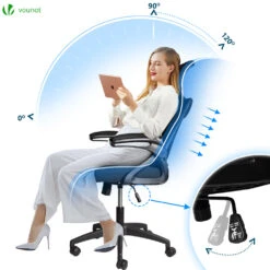 Fauteuil De Bureau Ergonomique Pivotant Avec Appui Tête Et Dossier Toile Respirant Noir(Fauteuil De Bureau Ergonomique Pivotant Avec Appui Tete Et Dossier Toile Respirant Noir) -Boutique Vounot 6 b26aa591 bc15 4591 9641 10ed88baadbd