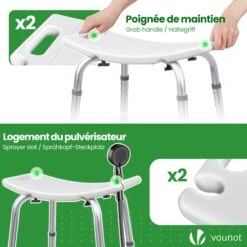 Siege De Douche Ergonomique A Hauteur Reglable En Aluminum HDPE Blanc(Siege De Douche Ergonomique A Hauteur Reglable En Aluminum Hdpe Blanc) -Boutique Vounot 6 bf28a6e5 0f52 4ec6 991d 883127252b53