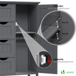 Meuble De Salle De Bain Rangement 4 Tiroirs 1 Porte 82x55x30cm Gris(Meuble De Salle De Bain Rangement 4 Tiroirs 1 Porte 82x55x30cm Gris) -Boutique Vounot 6 d4413c86 9554 4086 a3bd d19440cf1027