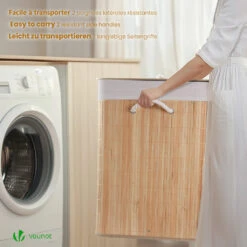 Panier A Linge En Bambou Rectangulaire Triple Compartiments Avec Couvercle 150L(Panier A Linge En Bambou Rectangulaire Triple Compartiments Avec Couvercle 150l) -Boutique Vounot 6 d5a0ade9 863e 4f70 86d9 68151ddcce66