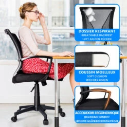 Fauteuil De Bureau Ergonomique Pivotant Avec Dossier Toile Respirant Noir(Fauteuil De Bureau Ergonomique Pivotant Avec Dossier Toile Respirant Noir) -Boutique Vounot 7 036e9f06 d6d0 4610 9e0d 8fa5231f216f