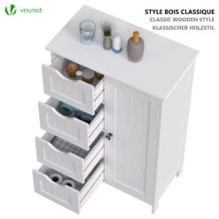 Meuble De Salle De Bain Rangement 4 Tiroirs 1 Porte 82x55x30cm Blanc(Meuble De Salle De Bain Rangement 4 Tiroirs 1 Porte 82x55x30cm Blanc) -Boutique Vounot 7 3e98523d eceb 4ccc b4a8 b5f7b30aea3b