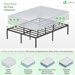 Cadre De Lit Metal Avec Fixation Sommier Et Hauteur 36cm 160x200cm Noir(Cadre De Lit Metal Avec Fixation Sommier Et Hauteur 36cm 160x200cm Noir) -Boutique Vounot 7 5a7571ba a521 4c43 84d2 1cc34e300fe6