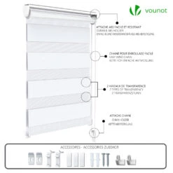 Lot De 2 Store Enrouleur Jour Nuit Double 45x150cm Blanc(Lot De 2 Store Enrouleur Jour Nuit Double 45x150cm Blanc) -Boutique Vounot 7 a1cd7079 3af7 4439 93dc fe7ea786e064