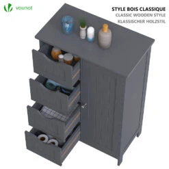 Meuble De Salle De Bain Rangement 4 Tiroirs 1 Porte 82x55x30cm Gris(Meuble De Salle De Bain Rangement 4 Tiroirs 1 Porte 82x55x30cm Gris) -Boutique Vounot 7 bf7dbbe0 c127 4e5e 887a 37f1e9120238
