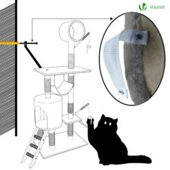 Arbre à Chat 154cm Avec Griffoir Plateforme Niche XXL Gris(Arbre A Chat 154cm Avec Griffoir Plateforme Niche Xxl Gris) -Boutique Vounot ArbreachatXXLgris 5