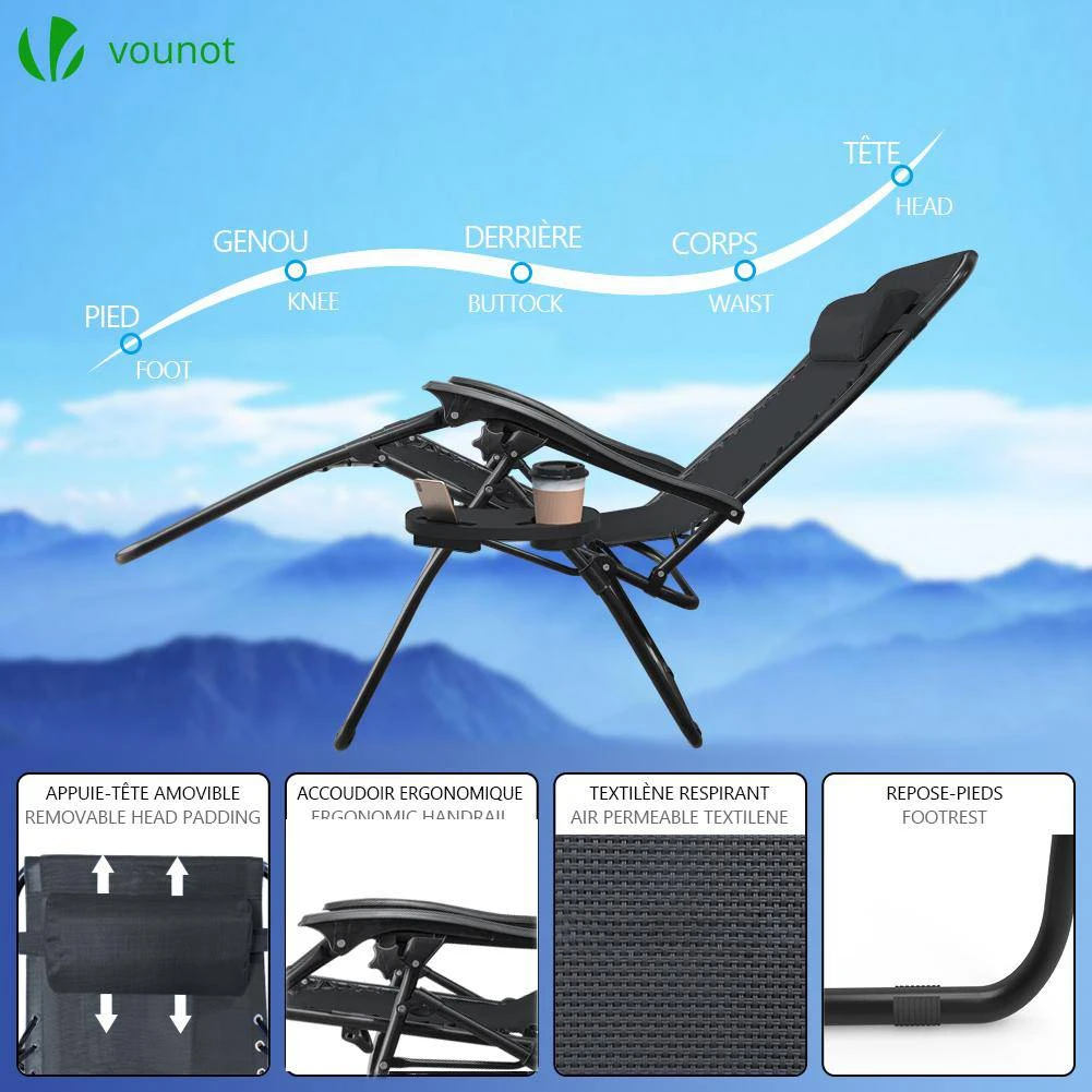 Chaise Longue Inclinable En Textilene Avec Porte Gobelet Et Portable Noir Lot De 1(Chaise Longue Inclinable En Textilene Avec Porte Gobelet Et Portable Noir Lot De 1) 2 Chaise Longue Inclinable En Textilene Avec Porte Gobelet Et Portable Noir Lot De 1(Chaise Longue Inclinable En Textilene Avec Porte Gobelet Et Portable Noir Lot De 1) – Image 2