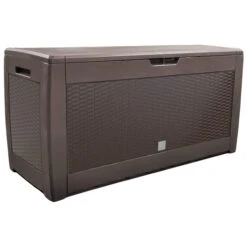 Coffre De Rangement Exterieur 310Len PP 119x48x60CM Style Polyrotin Marron(Coffre De Rangement Exterieur 310l En Pp 119x48x60cm Style Polyrotin Marron)